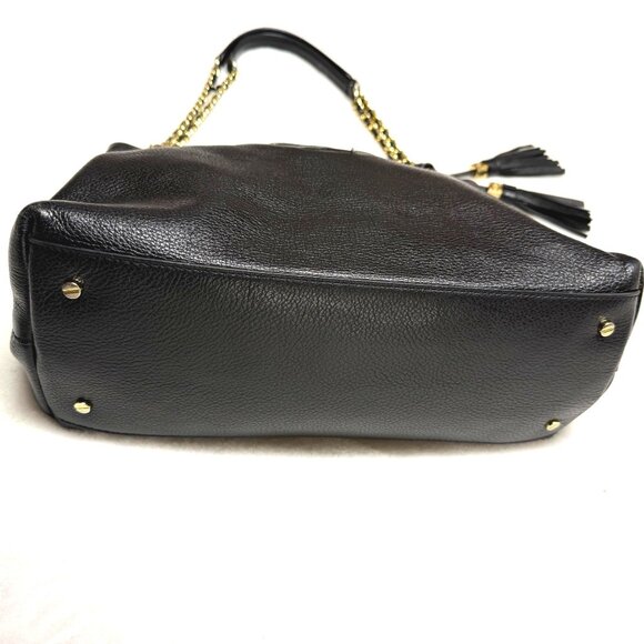 Tory Burch Thea Chain Slouchy Shoulder Bag $495 black/gold logo tassels divided - Picture 12 of 14